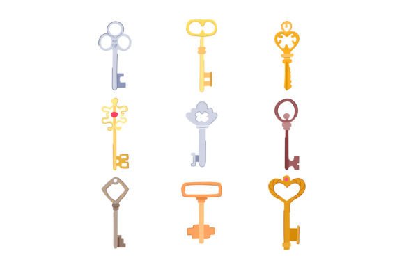 Download Key Vintage Set Cartoon Vector Illustrat - Premium Resources