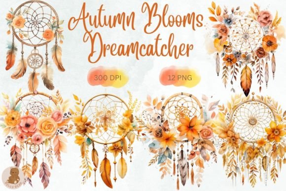 Download Autumn Blooms Dreamcatcher Watercolor - Autumn blooms Collection