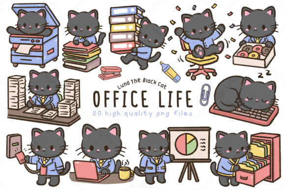 Download Kawaii Black Cat Office Life Clipart - Office Collection