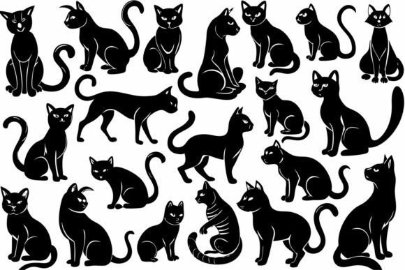 Download Black Cat Silhouettes in Various Poses - Premium Bundle