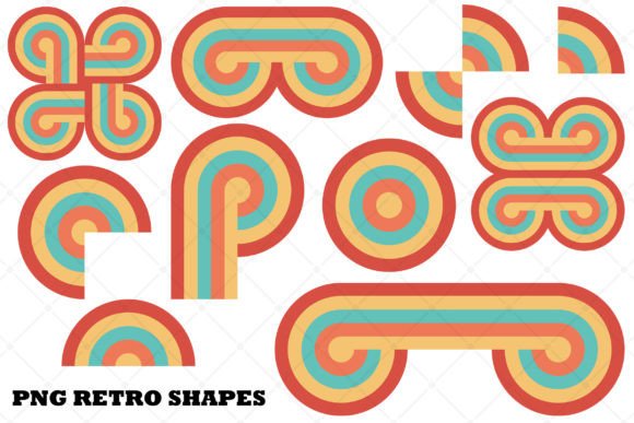 Download 10 Png Colorful Retro Shape Elements - Retro shape Collection
